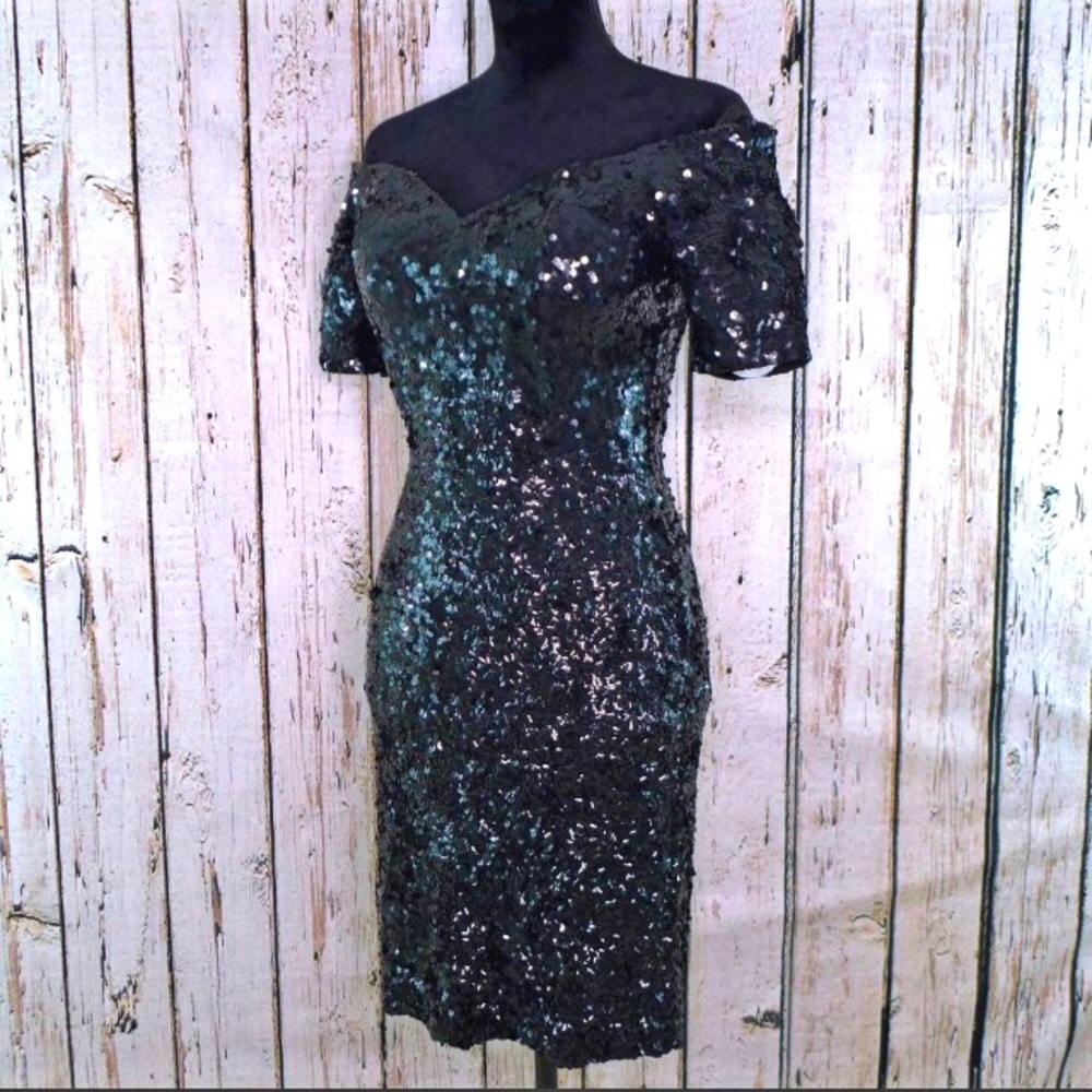 Vintage off-shoulder Sequin encrusted LBD
